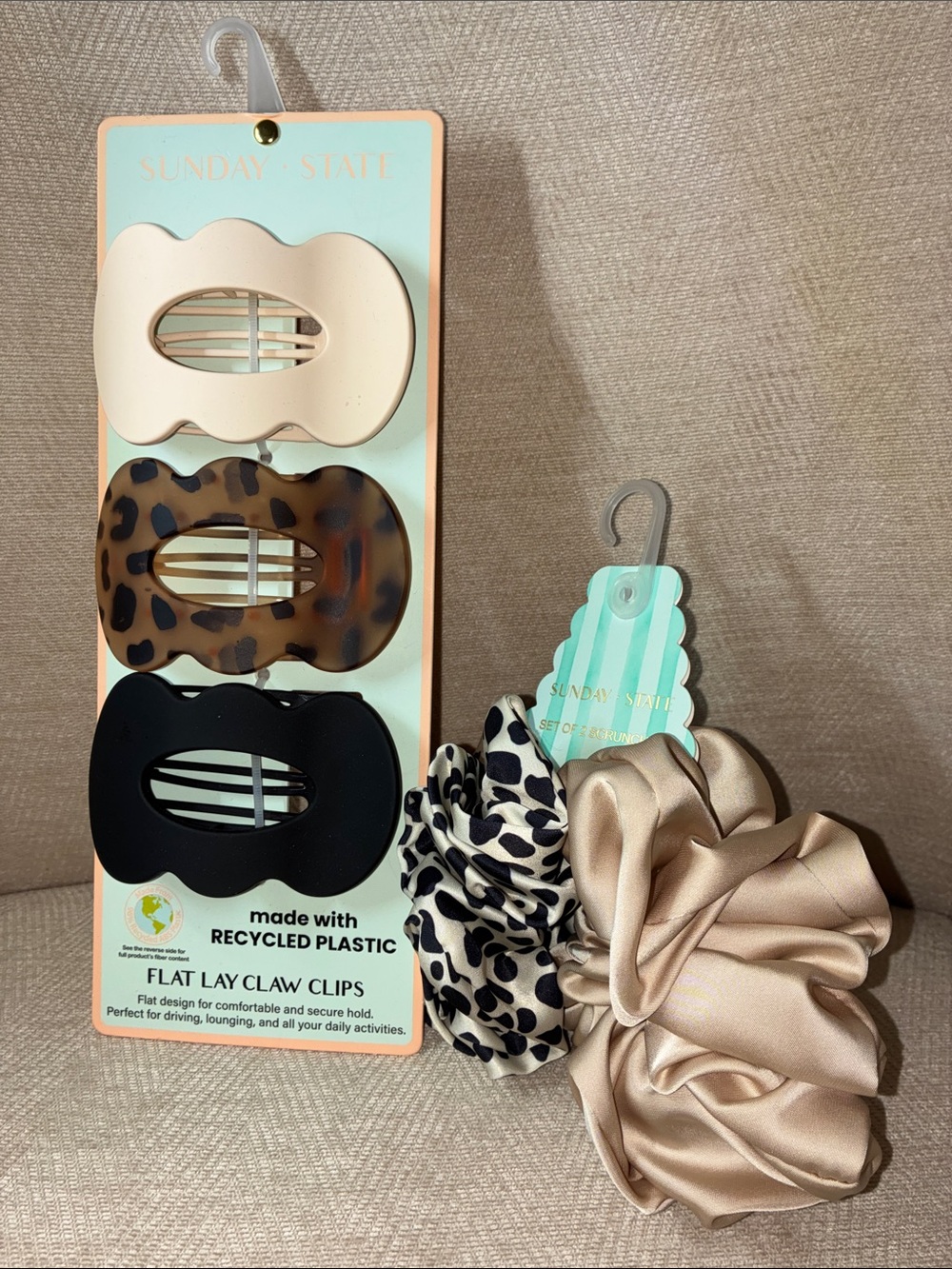 Sunday State Neutral Claw Clips & Scrunchie Set - Beige, Leopard, Black